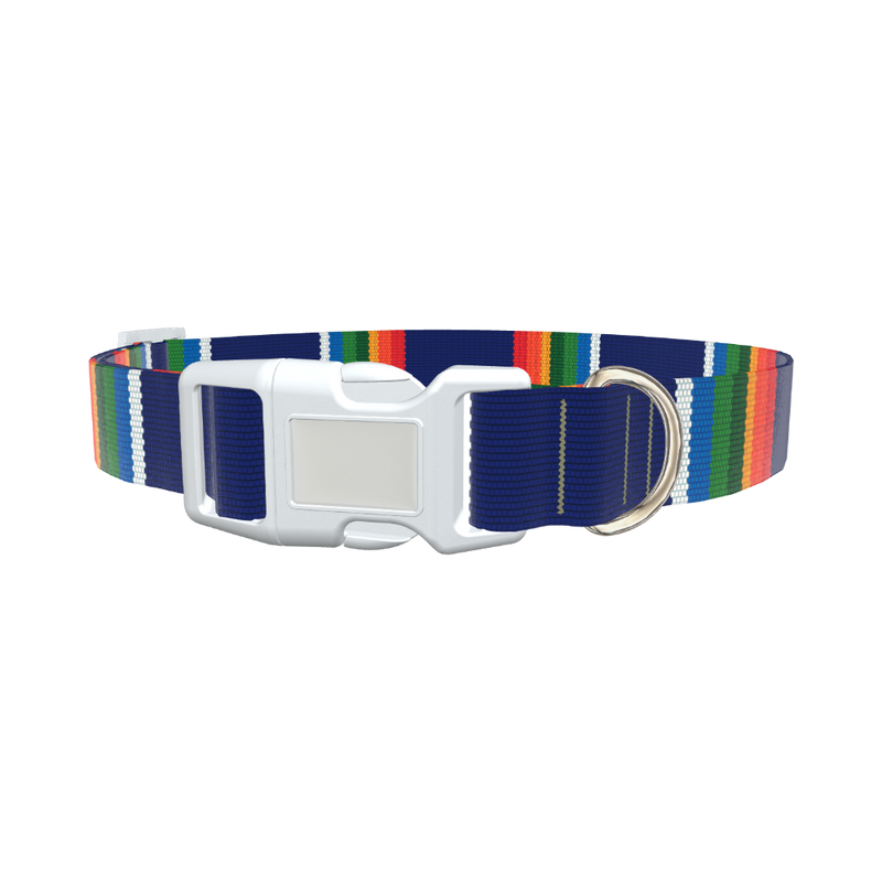 Woven Rainbow Stripe Dog Collar - plastic rose gold