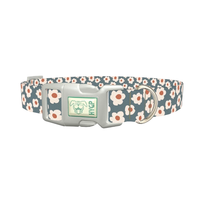 Dark Grey Daisy Dog Collar - plastic silver