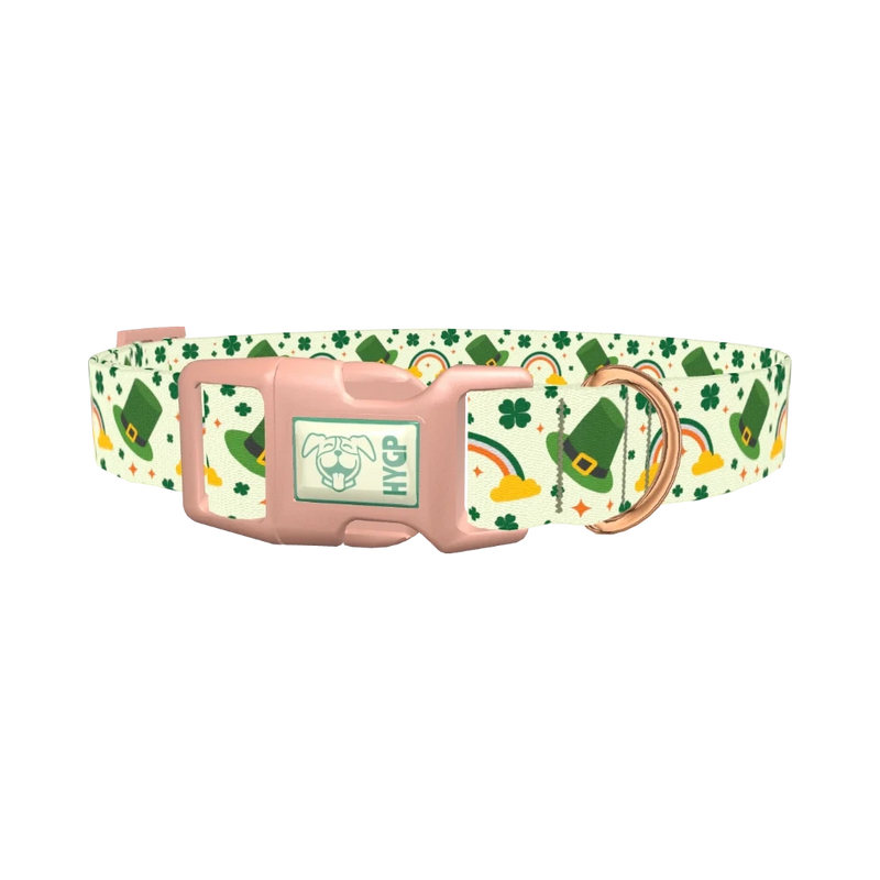 Leprechaun Hat Rainbow Dog Collar - plastic rose gold
