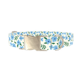 Blue Floral Leaves Dog Collar - metal silver
