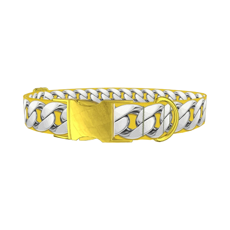 Silver Chain Yellow Dog Collar - metal gold