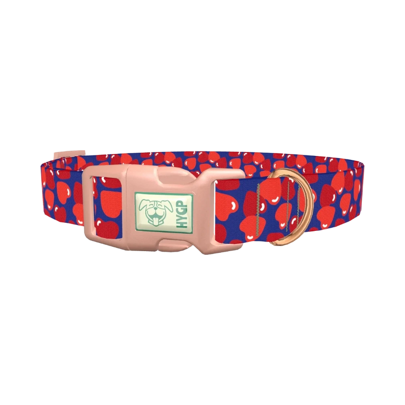 Navy Heart Pattern Dog Collar - plastic rose gold