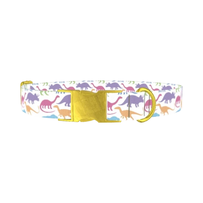 Colorful Dinosaur Dog Collar - metal gold