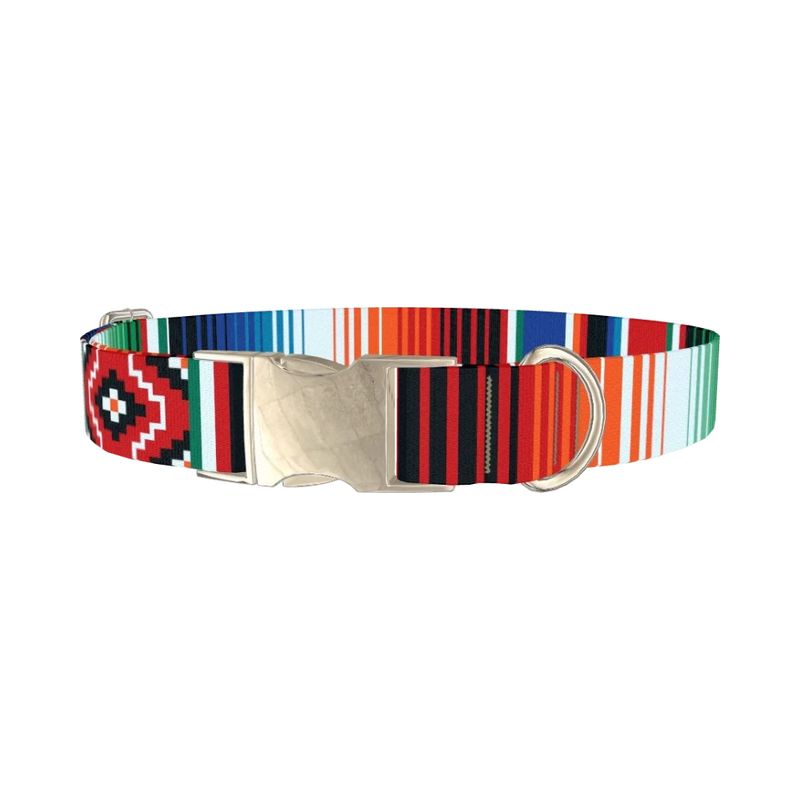Mexican Stripe Pattern Dog Collar - metal silver
