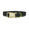 Blue Green Tartan Dog Collar - plastic gold