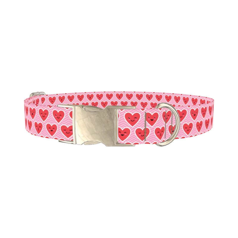 Kawaii Hearts Dog Collar - metal silver