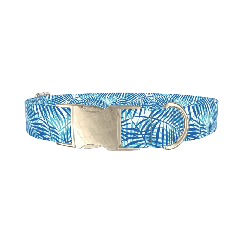 Tropical Palm Leaf Dog Collar - metal silver