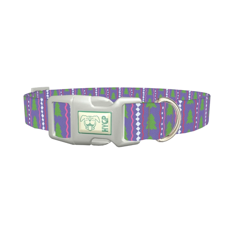Christmas Tree Stripes Dog Collar - plastic silver