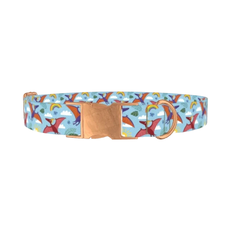Dinosaur Adventure Dog Collar - metal rose gold