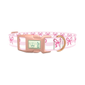 Pink Bow Stripe Dog Collar - plastic rose gold