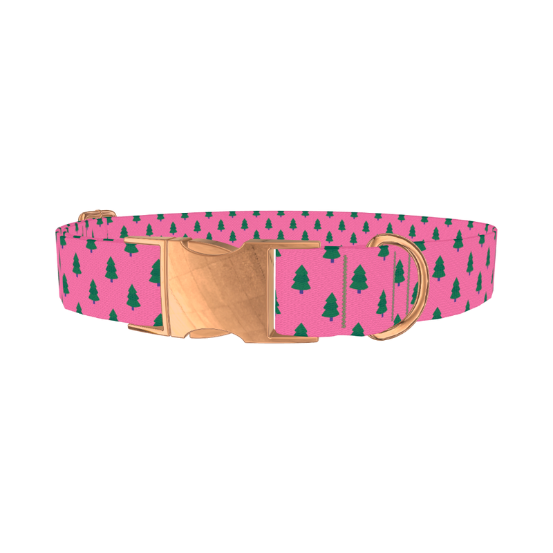 Pink Xmas Tree Dog Collar - metal rose gold