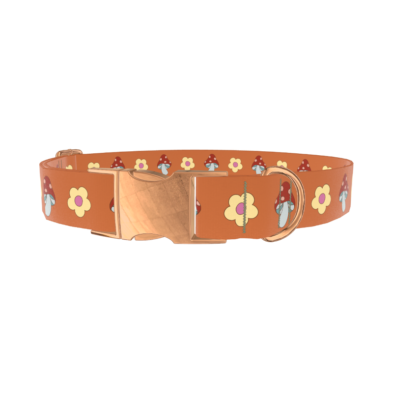 Retro Mushroom Flower Dog Collar - metal rose gold