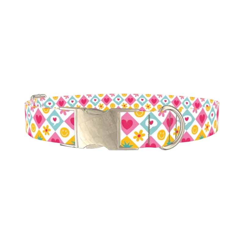 Retro Pop Heart Dog Collar - metal silver