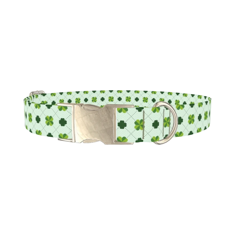 Dotted Clover Line Dog Collar - metal silver