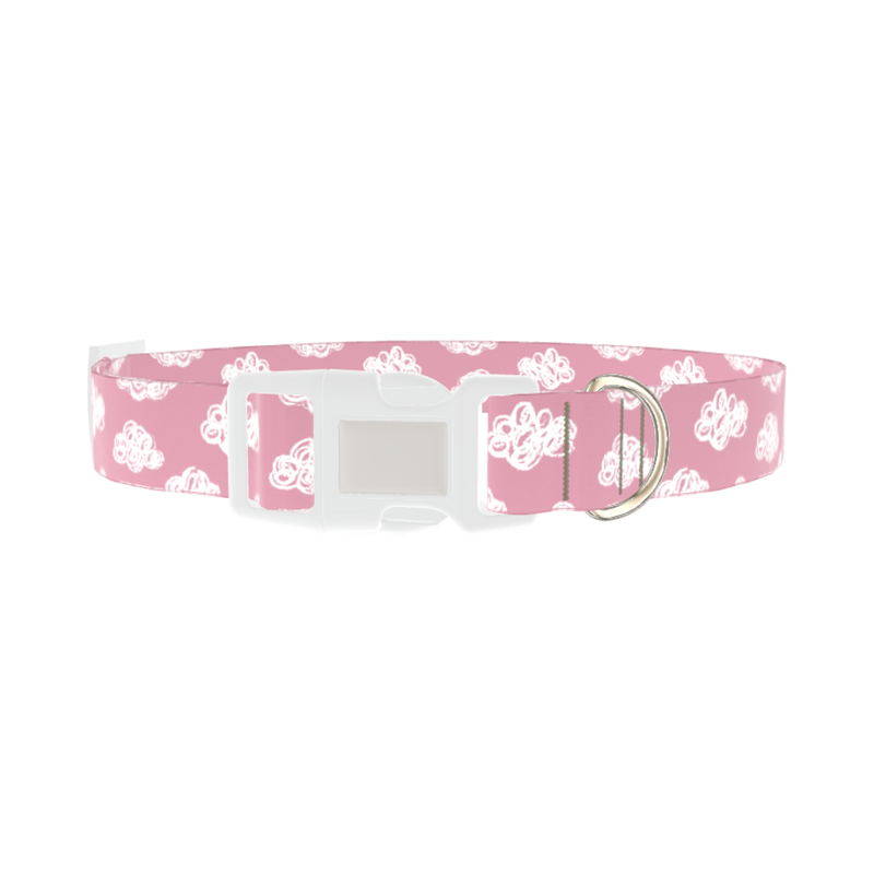 Pink Cloud Sketch Dog Collar - plastic silver