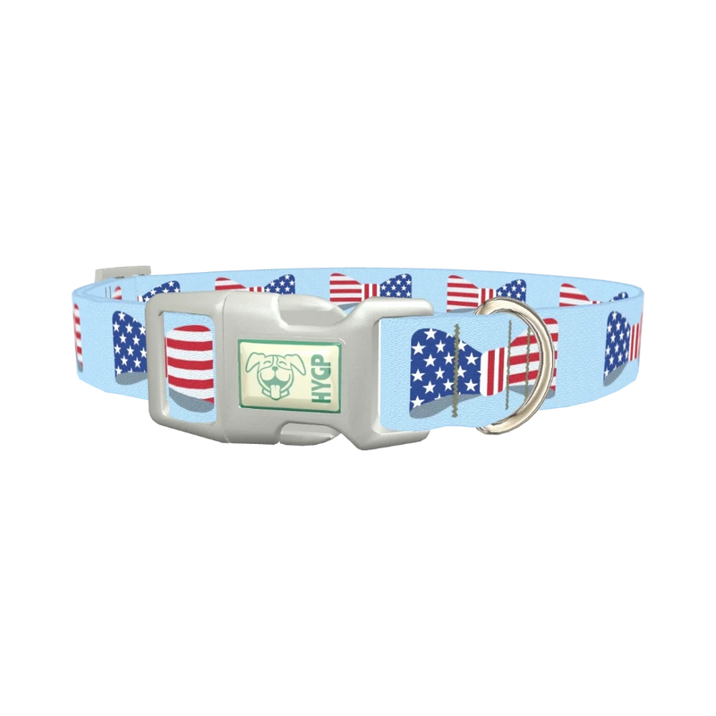 Patriotic Bowtie Dog Collar - plastic silver