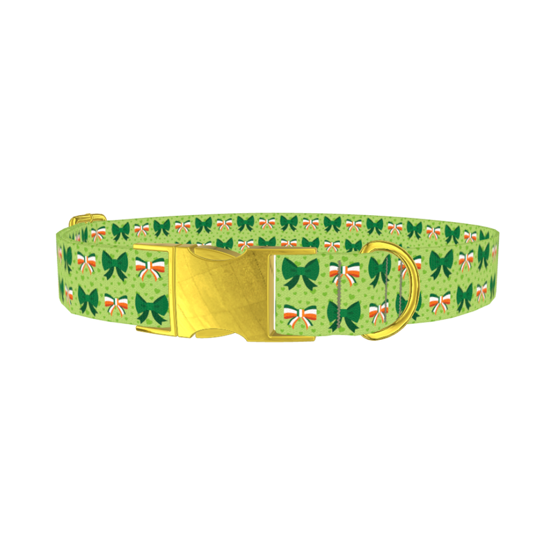 St. Patrick's Day Bow Dog Collar - metal gold
