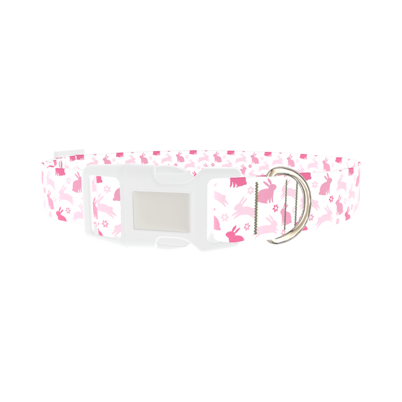 Pink Bunny Floral Dog Collar - plastic silver