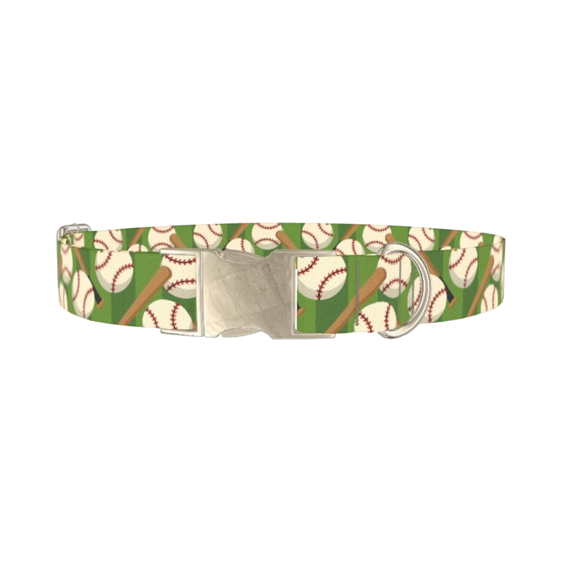 Baseball Pattern Dog Collar - metal silver