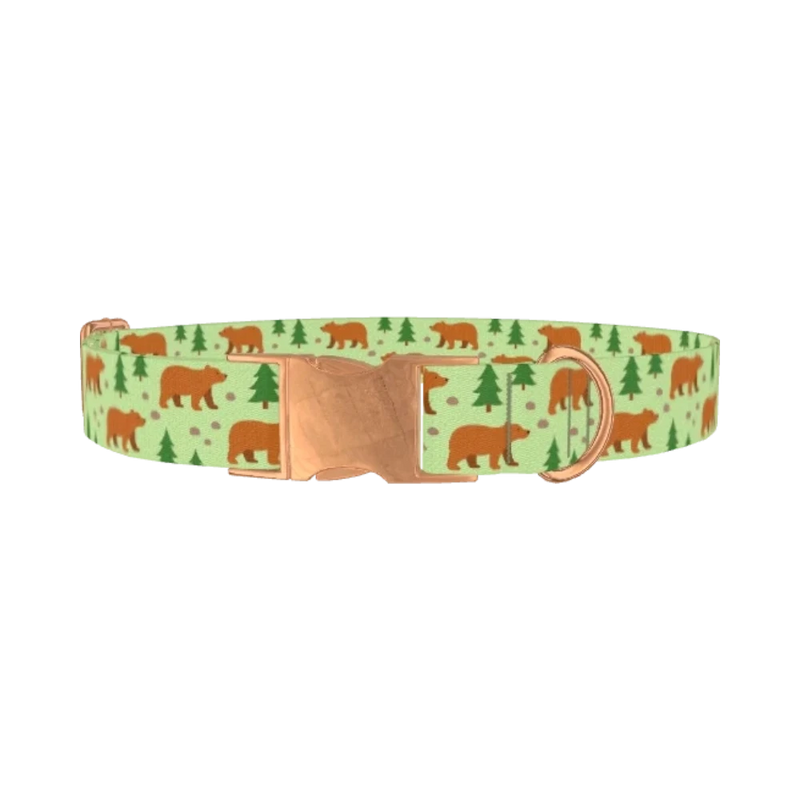 Forest Bear Dog Collar - metal rose gold