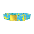 Blue Abstract Splatter Dog Collar - metal gold