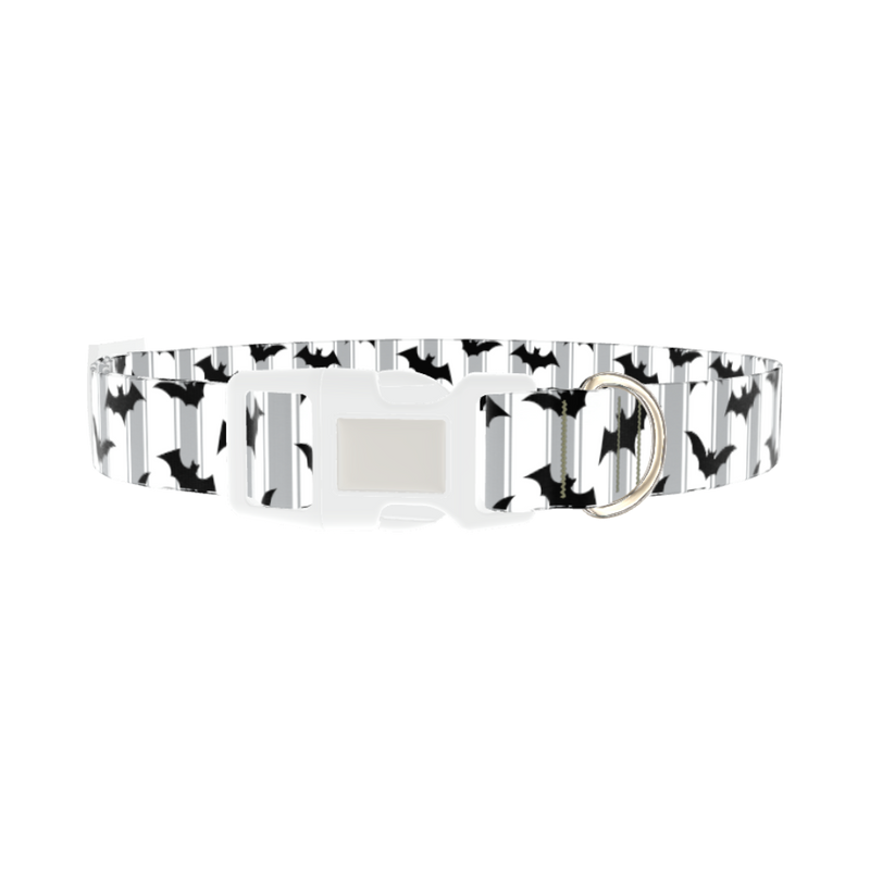 Striped Bat Halloween Dog Collar - plastic silver