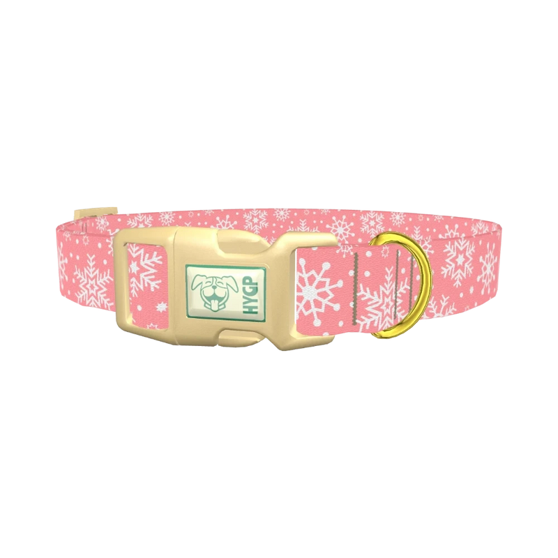 Pink Snowflake Pattern Dog Collar - plastic gold