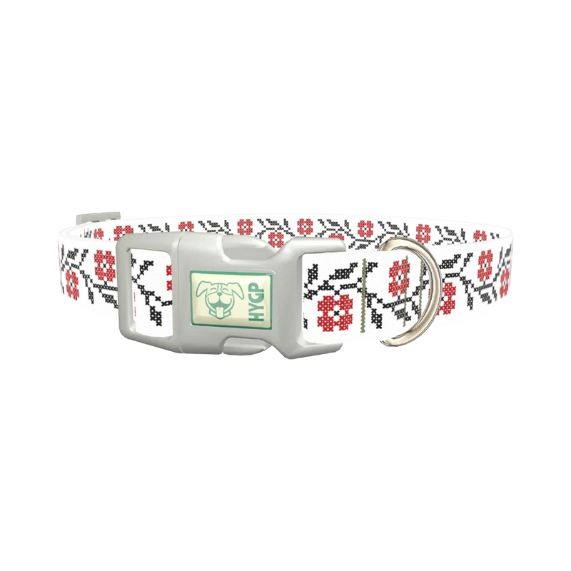 Cross Stitch Floral Dog Collar - plastic silver