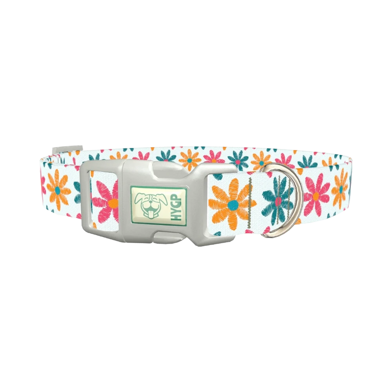 Floral Sketch Dog Collar - plastic silver