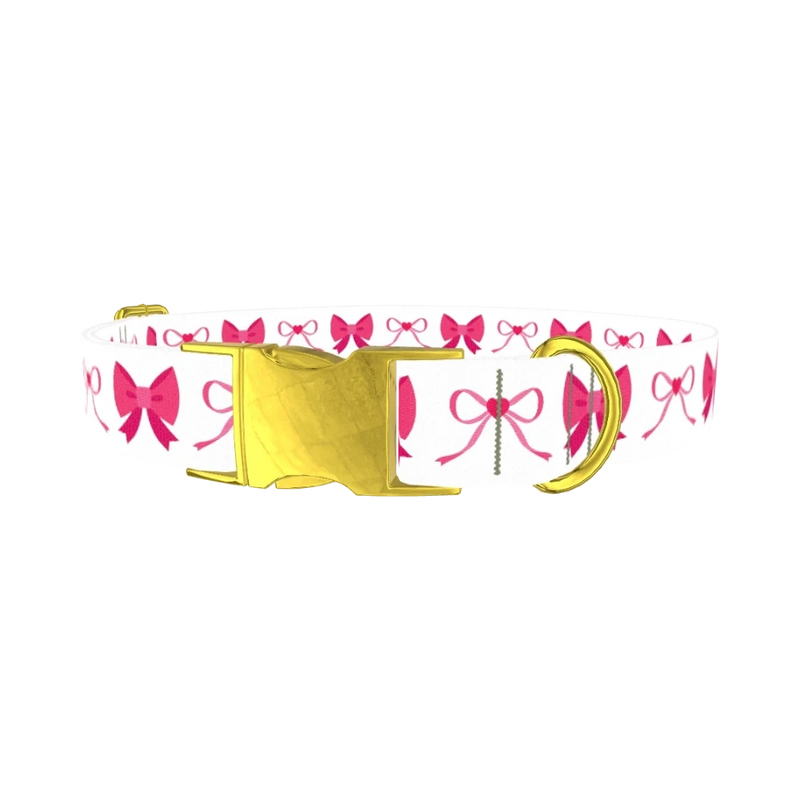 Pink Heart Bow Dog Collar - metal gold