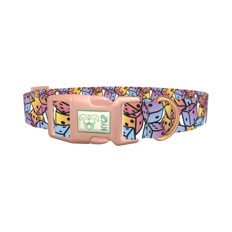 Colorful Dice Pattern Dog Collar - plastic rose gold