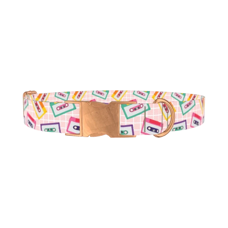 Retro Cassette Dog Collar - metal rose gold