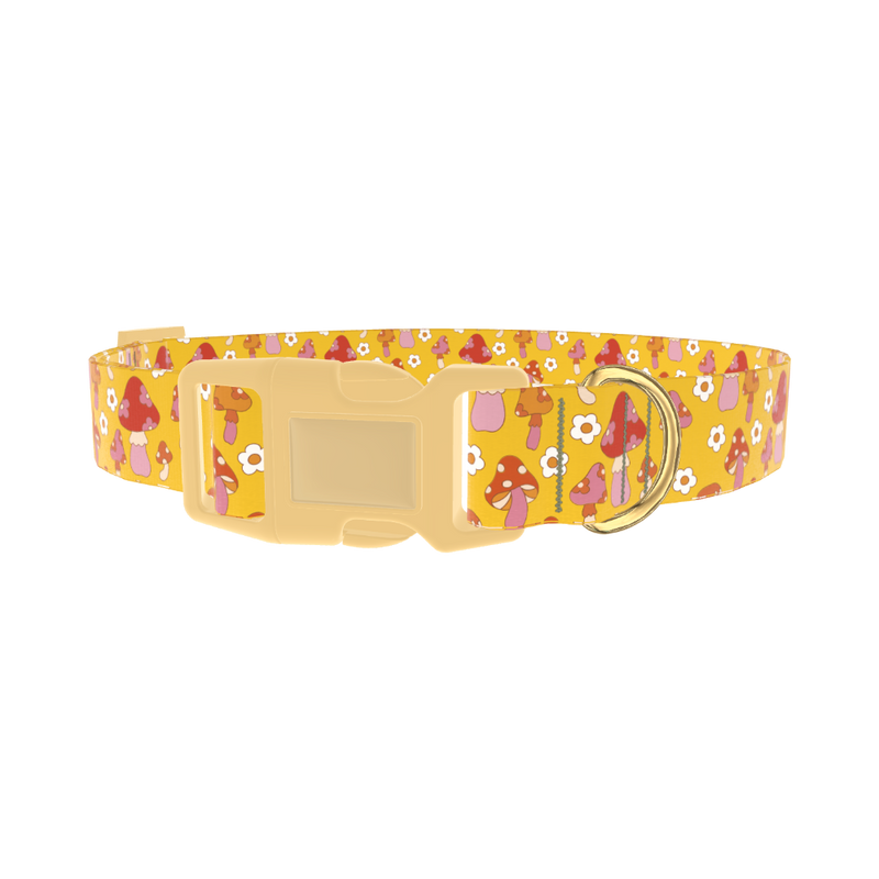 Mushroom Floral Dog Collar - plastic gold