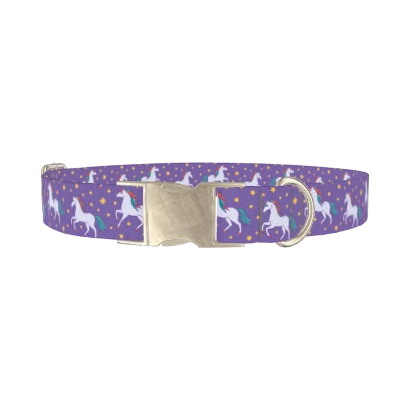 Purple Unicorn Fantasy Dog Collar - metal silver