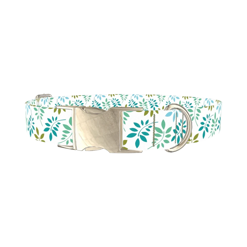 Leaf Pattern Dog Collar - metal silver