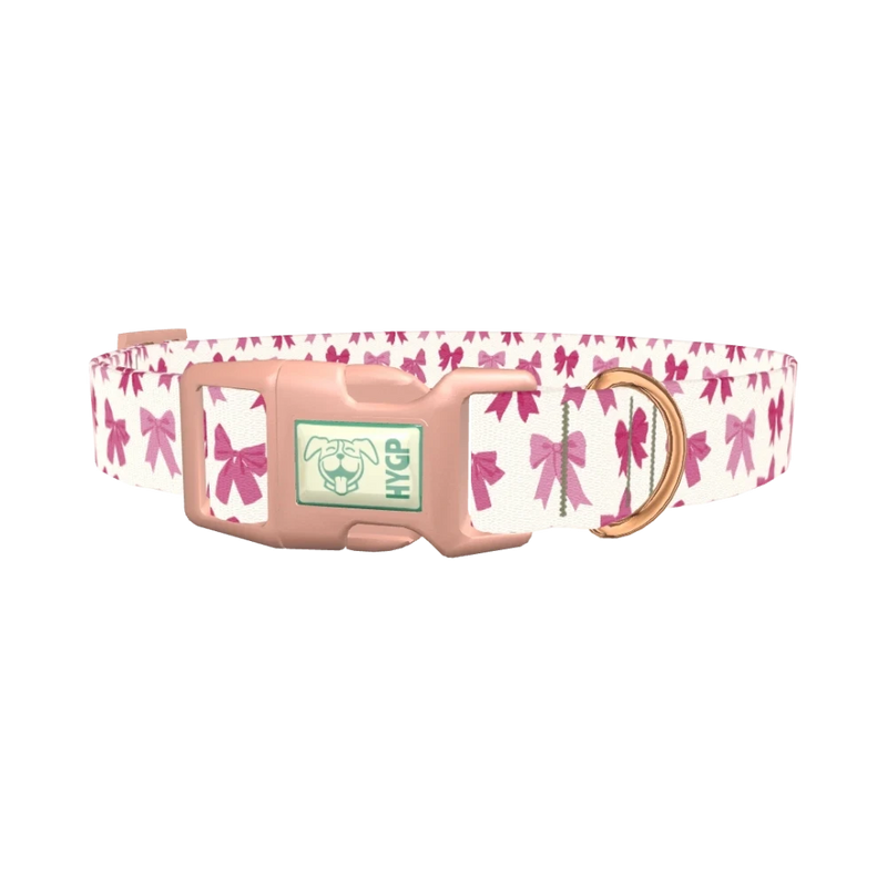Pink Ribbon Bow Dog Collar - plastic rose gold
