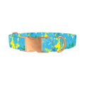 Blue Abstract Splatter Dog Collar - metal rose gold