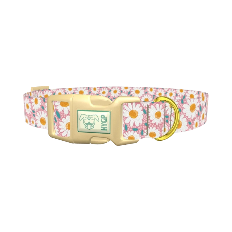 Pink Chamomile Dog Collar - plastic gold