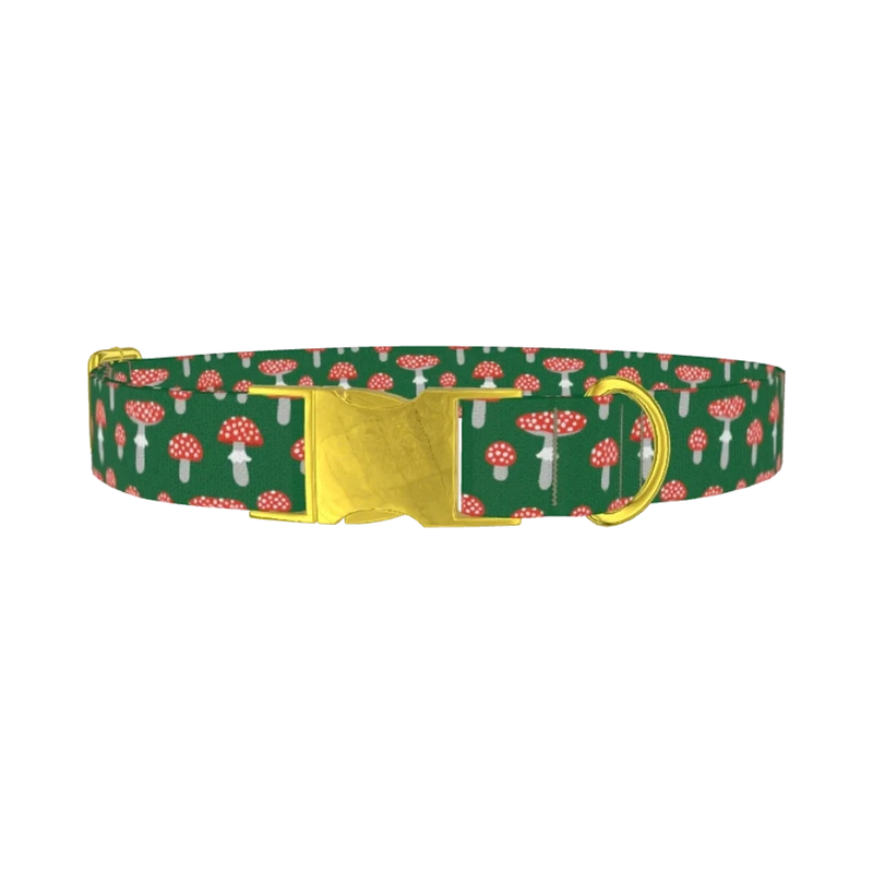 Mushroom Pattern Dog Collar - metal gold