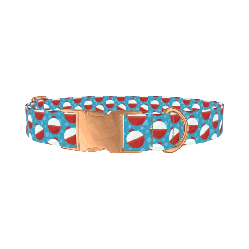 Red Bobber Pattern Dog Collar - metal rose gold