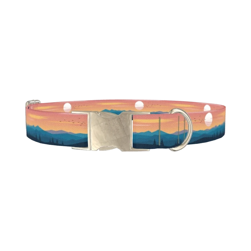 Mountain Sunset Dog Collar - metal silver