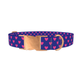 Blue Heart Pattern Dog Collar - metal rose gold