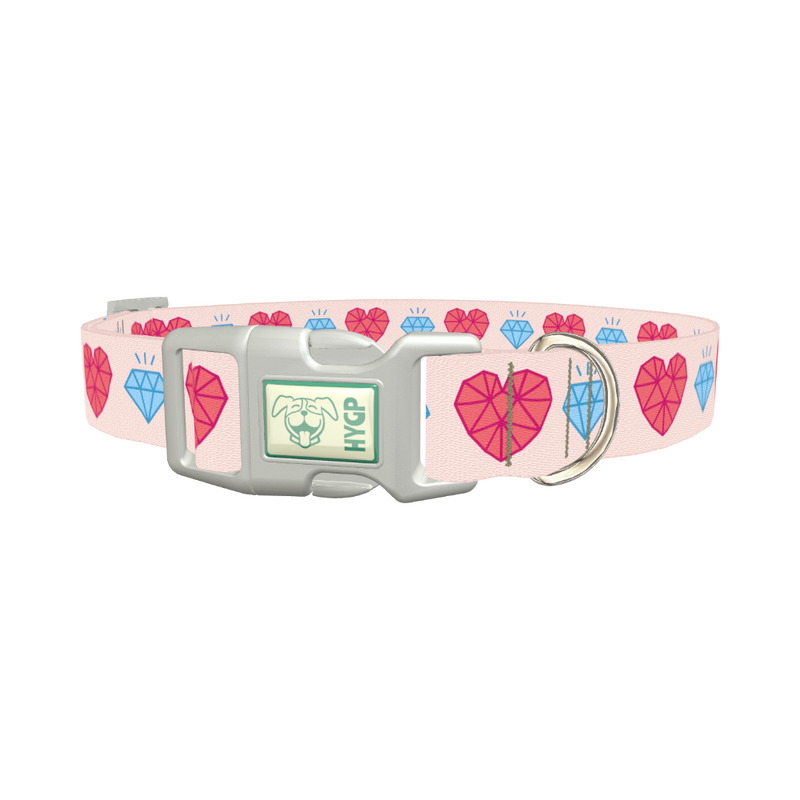 Geometric Diamond Heart Dog Collar - plastic silver