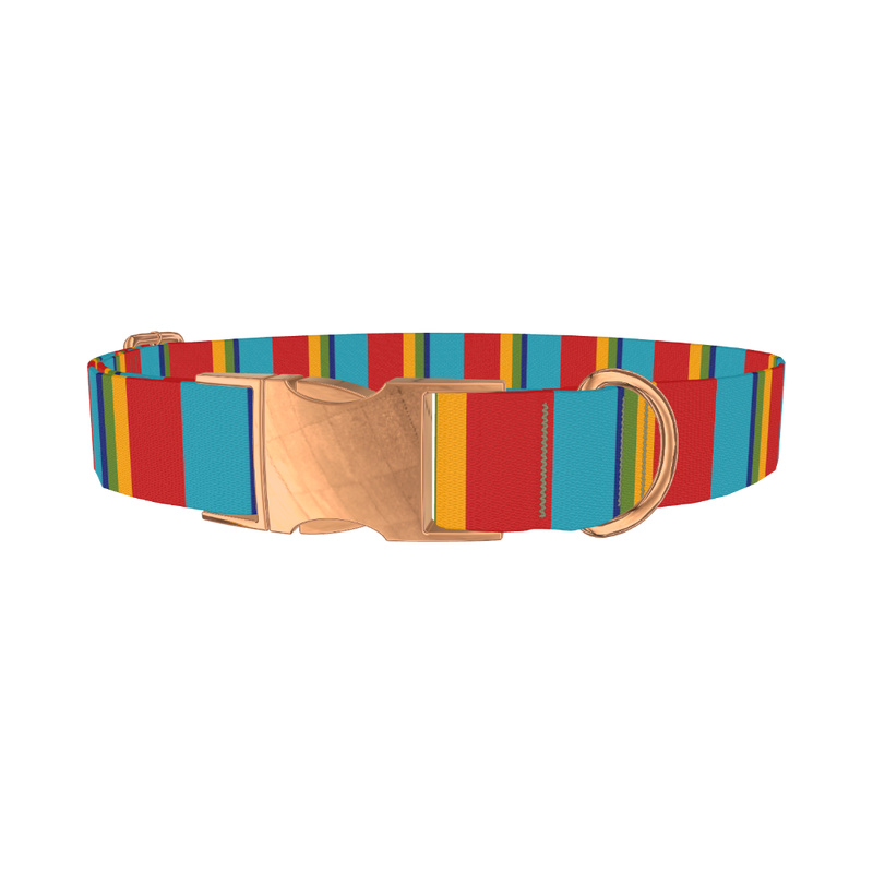 Red Turquoise Stripe Dog Collar - metal rose gold