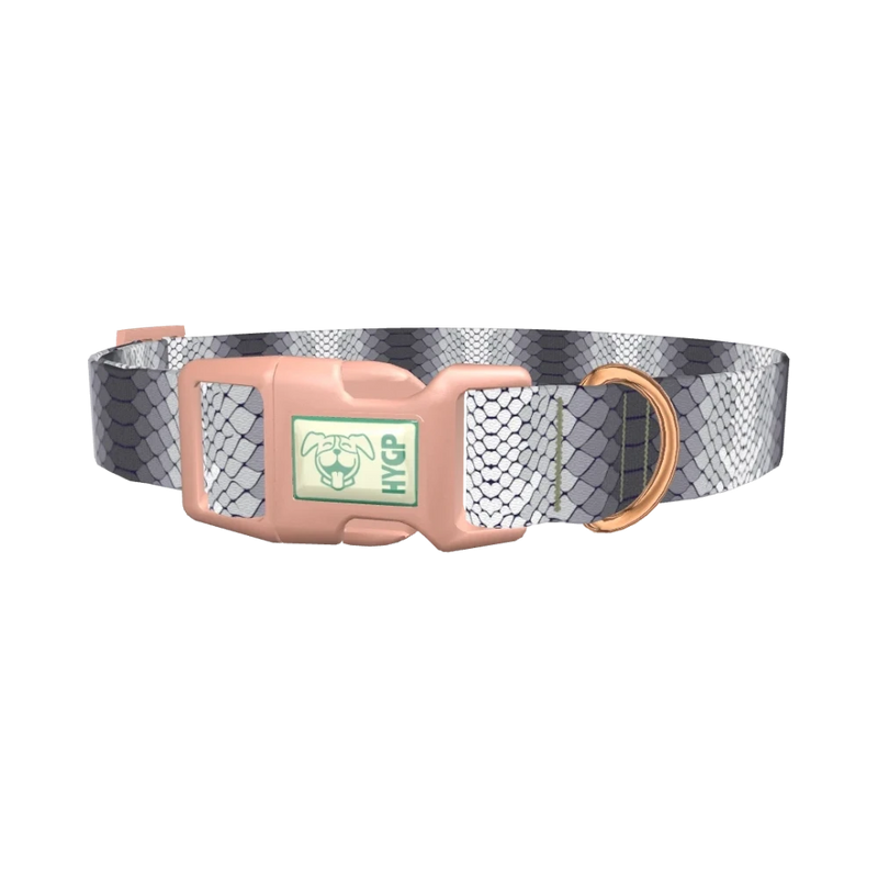 Grey Snake Scale Dog Collar - plastic rose gold