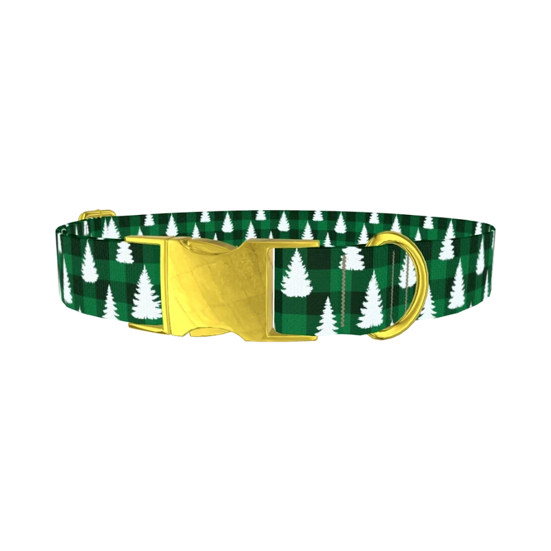 Fir Plaid Dog Collar - metal gold