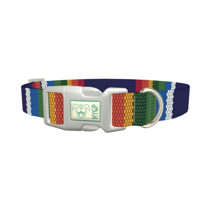 Woven Rainbow Stripe Dog Collar - plastic silver