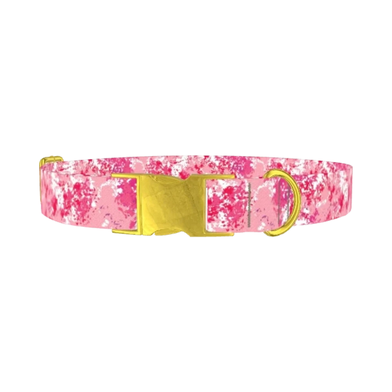 Pink Paint Splatter Dog Collar - metal gold
