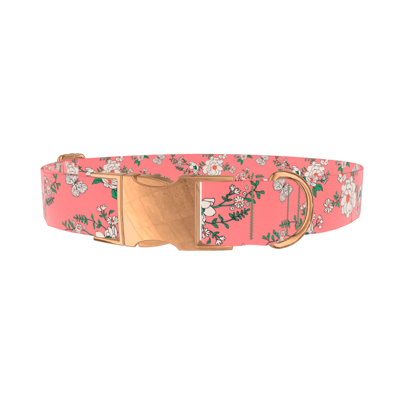 Pink Rosehip Dog Collar - metal silver