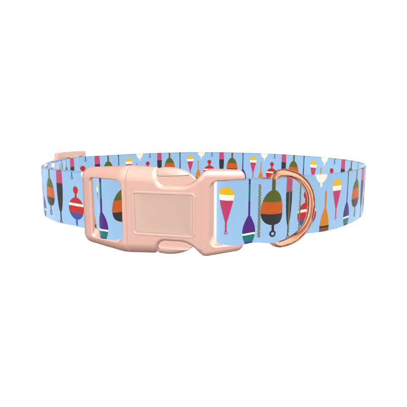 Fishing Bobber Pattern Dog Collar - plastic gold